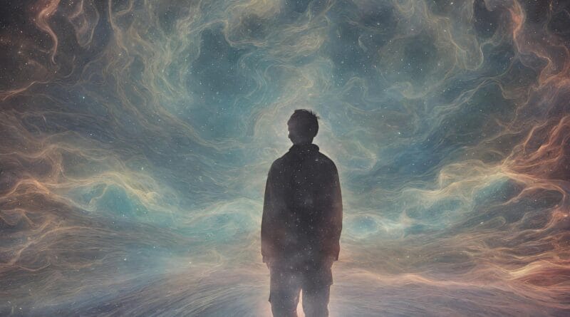 ai generated, man, silhouette, afterlife, tunnel, light, spiritual, realm, dimension, psychic, portal, transition, near death experience